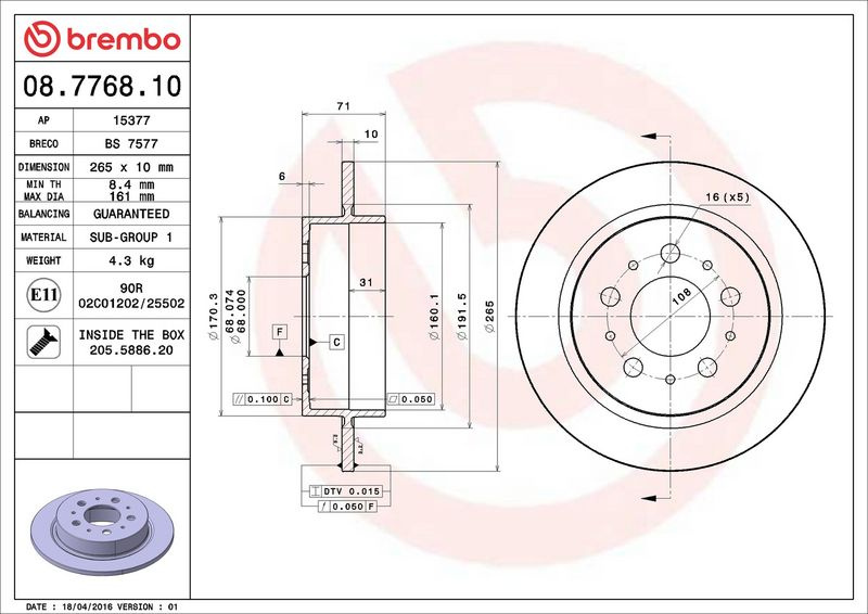 Brzdový kotouč BREMBO 08.7768.10