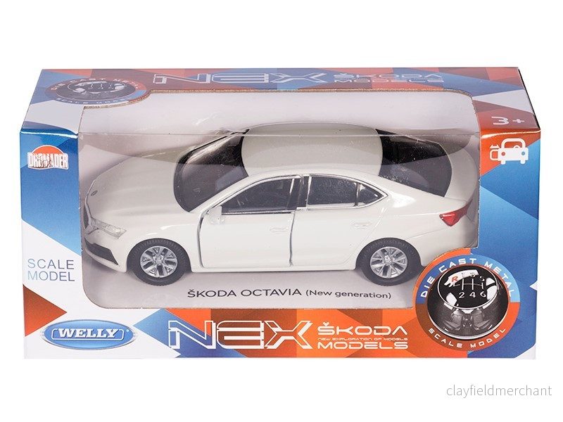 Hračka Model Škoda Octavia bílá 13,5x6,7cm v krabici 25x14,5x4,5cm 746197