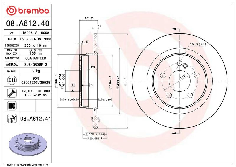 Brzdový kotouč BREMBO 08.A612.41
