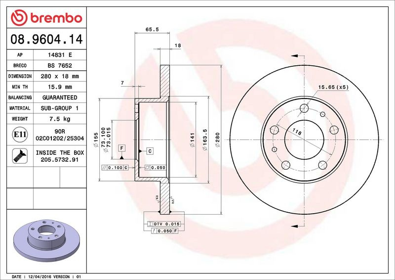 Brzdový kotouč BREMBO 08.9604.14