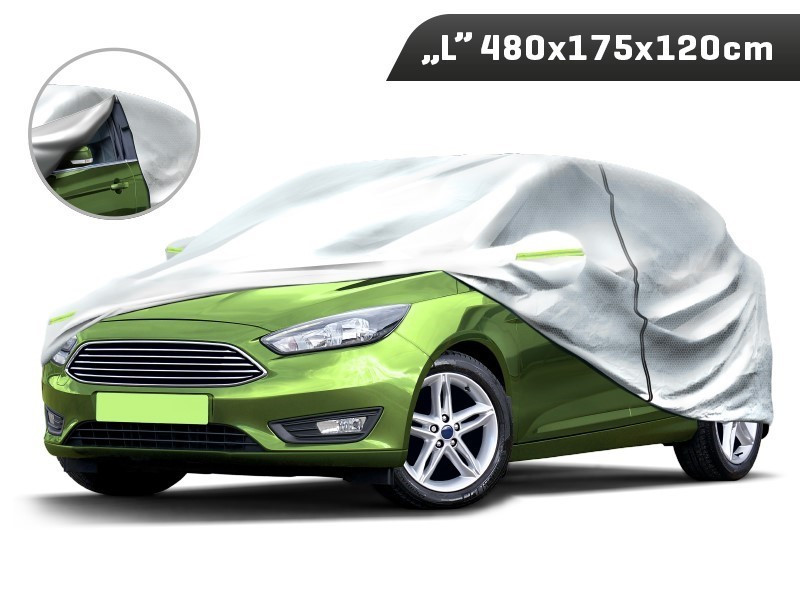 Plachta na auto L, 480x175x120cm, 3 vrstvy, včetně krytu zrcátek a zámkem 747583