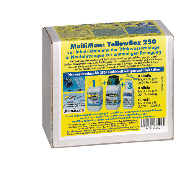 Sada pro uvedení vodního systému do provozu MultiMan YellowBox 250 čištění dezinfekce a odvápnění rozvodů pitné vody 312109