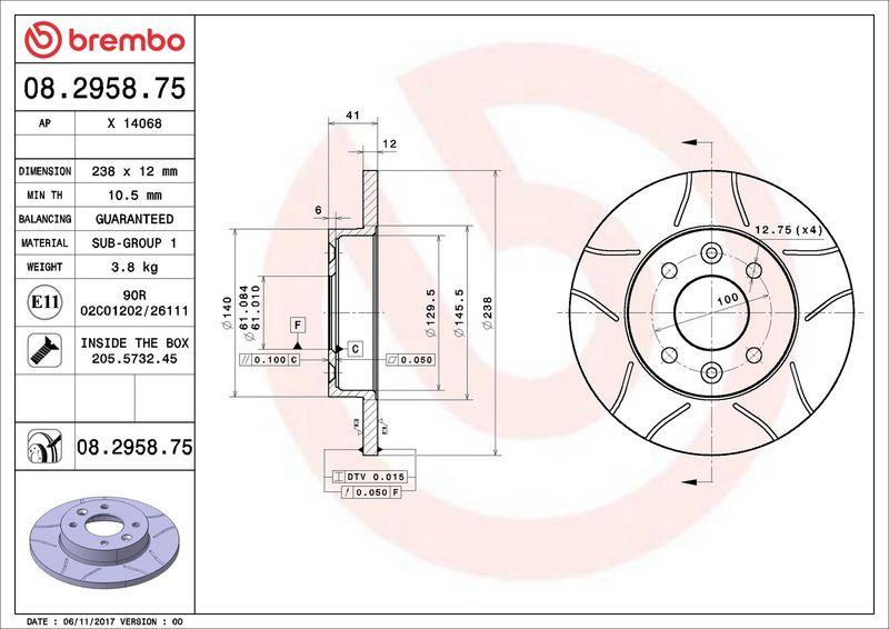 Brzdový kotouč BREMBO MAX 08.2958.75