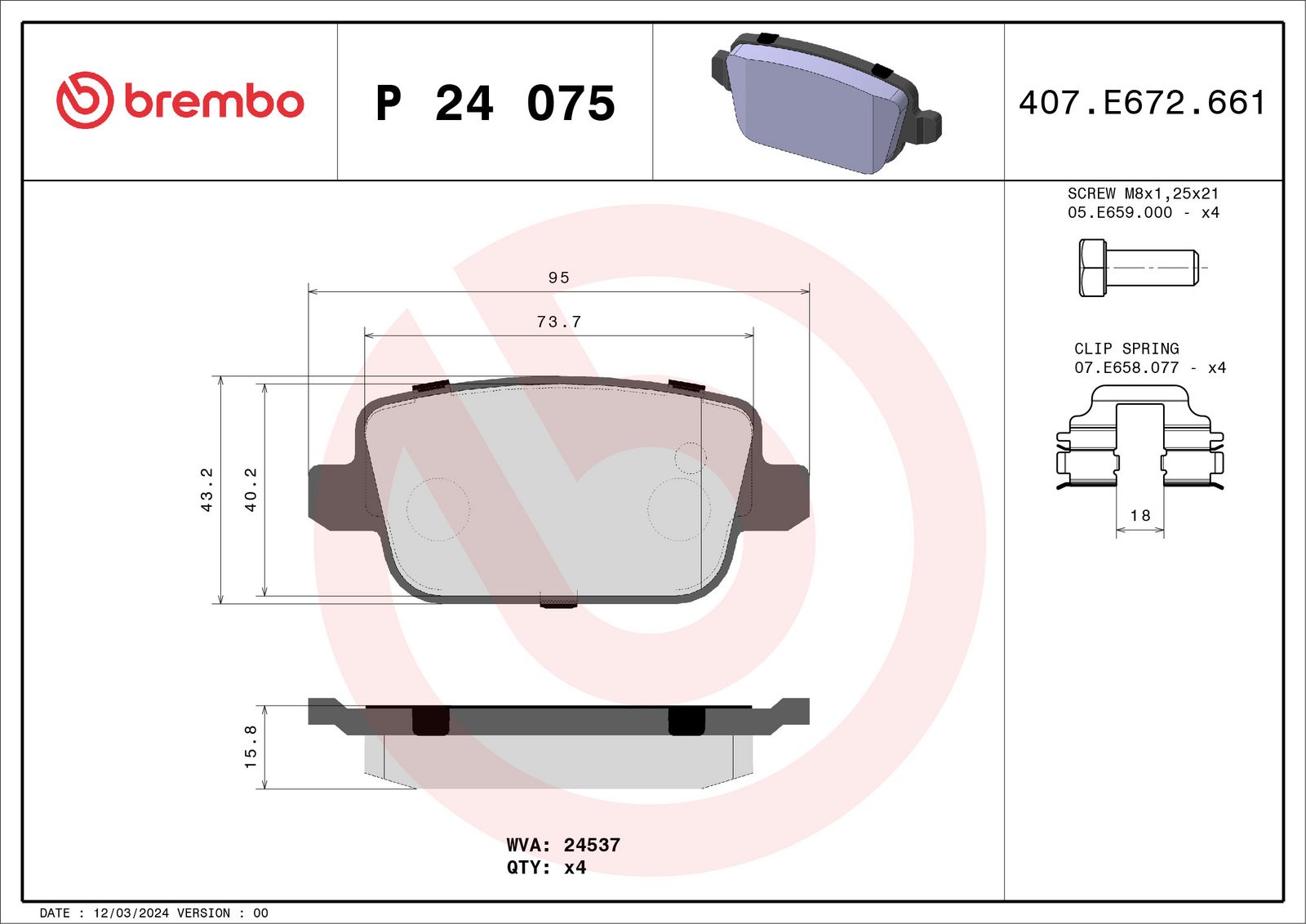 BRE P24 075 Sada brzdových destiček BREMBO PRIME 483843