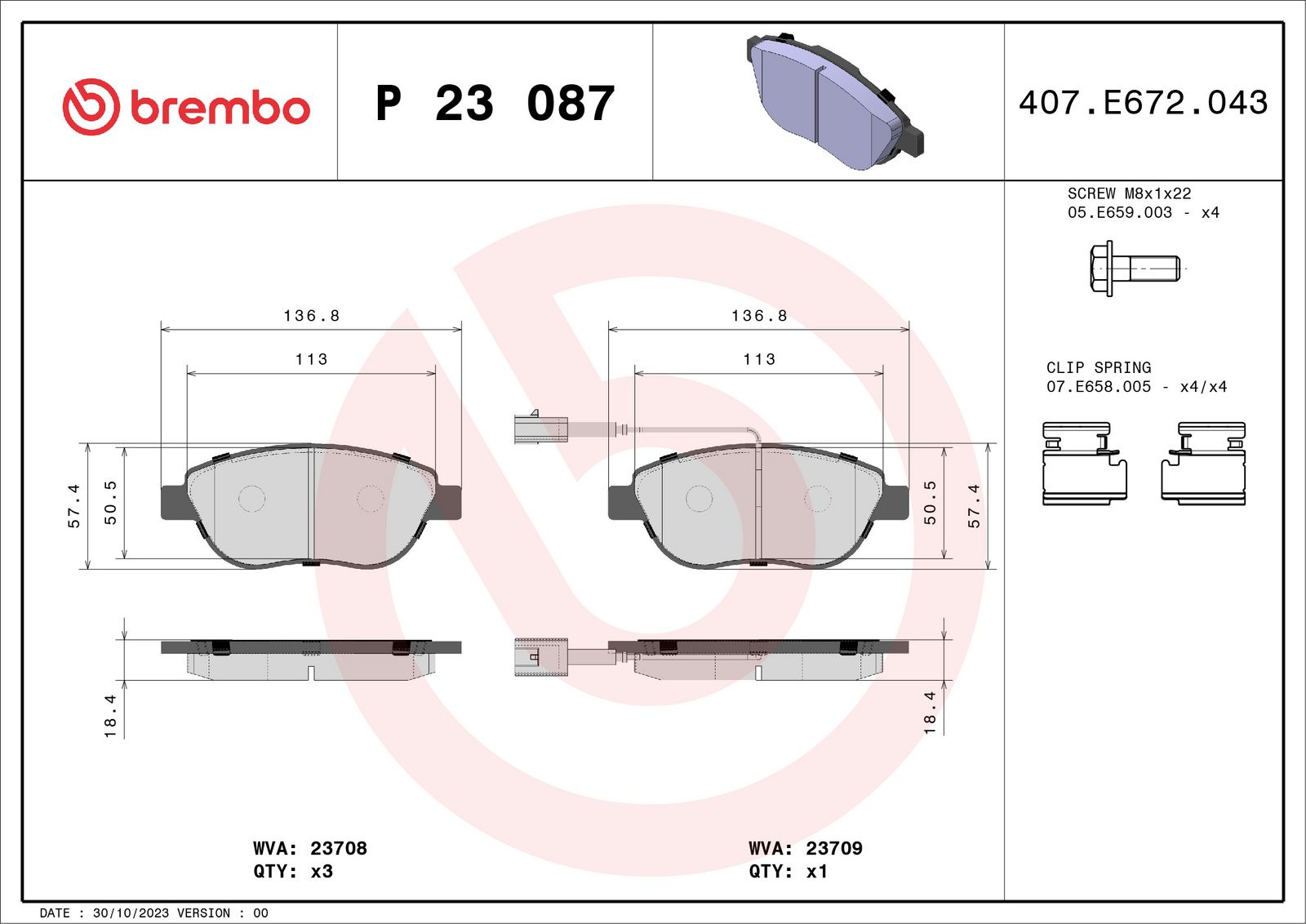 BRE P23 087 Sada brzdových destiček BREMBO PRIME 483700