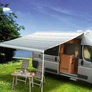 Markýza střešní Fiamma F65 Eagle 4,00 m (12 V, samonosná, polar white, royal grey) 312637