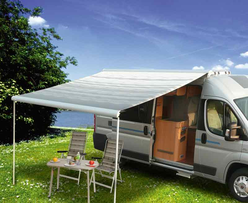 Markýza střešní Fiamma F65 Eagle 4,00 m (12 V, samonosná, polar white, royal grey) 312637